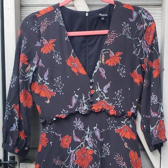 Madewell Silk Ruffle Waist Dress - Windblown Poppies - Picture 5 of 6